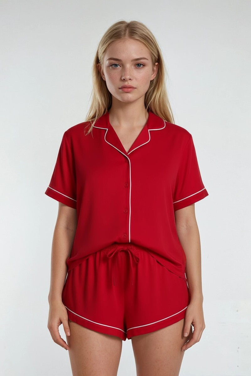 Piped-Trim Top & Shorts Pajama Set | Forever 21 Womens