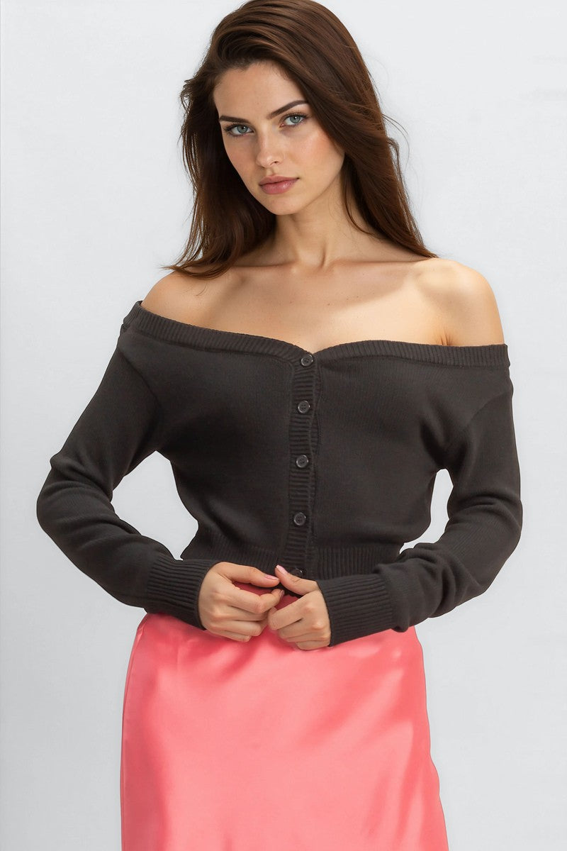 Off-The-Shoulder Cropped Button-Front Sweater | Forever 21 Womens