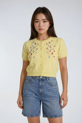 Floral Embroidered Puff-Sleeve Cardigan | Forever 21 Womens