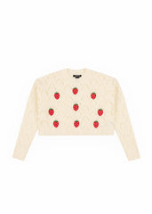 Embroidered Strawberry Cropped Pointelle Sweater | Forever 21 Womens