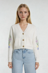 Floral Embroidered-Sleeve Cropped Cardigan | Forever 21 Womens