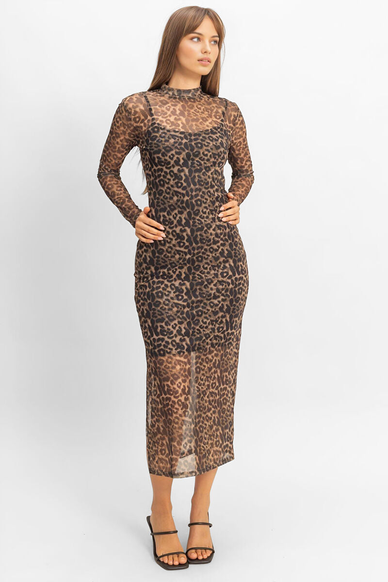 Mesh Leopard Print Midi Dress | Forever 21 Womens