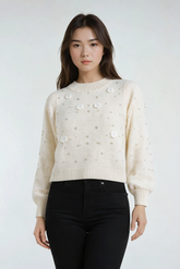 Floral Appliqué Faux Pearl Sweater | Forever 21 Womens