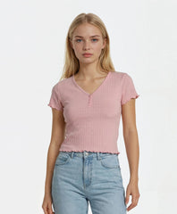 Ribbed Lettuce-Edge Henley Tee | Forever 21 Womens