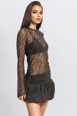 Studded Sheer Lace Long-Sleeve Top | Forever 21 Womens