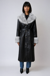 Faux Leather & Faux Fur-Trim Trench Coat | Forever 21 Womens