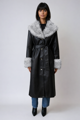 Faux Leather & Faux Fur-Trim Trench Coat | Forever 21 Womens