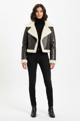 Cropped Faux Leather & Shearling Moto Jacket | Forever 21 Womens
