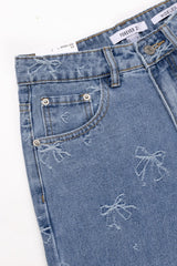 Embroidered Bow Print Wide-Leg Jeans | Forever 21 Womens