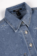 Embroidered Bow Print Oversized Denim Shirt | Forever 21 Womens