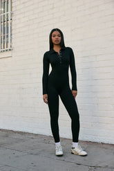 Long-Sleeve Henley Seamless Ribbed Jumpsuit | Forever 21 Womens
