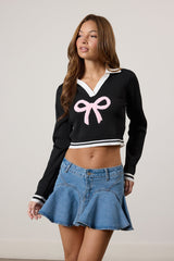 Collared Cropped Graphic Bow Sweater | Forever 21 Womens