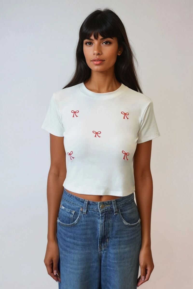 Embroidered Bow Cropped Tee | Forever 21 Womens