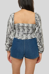 Snake Print Smocked Peasant Top | Forever 21 Womens