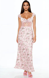 Lace-Trim Satin Floral Maxi Dress | Forever 21 Womens