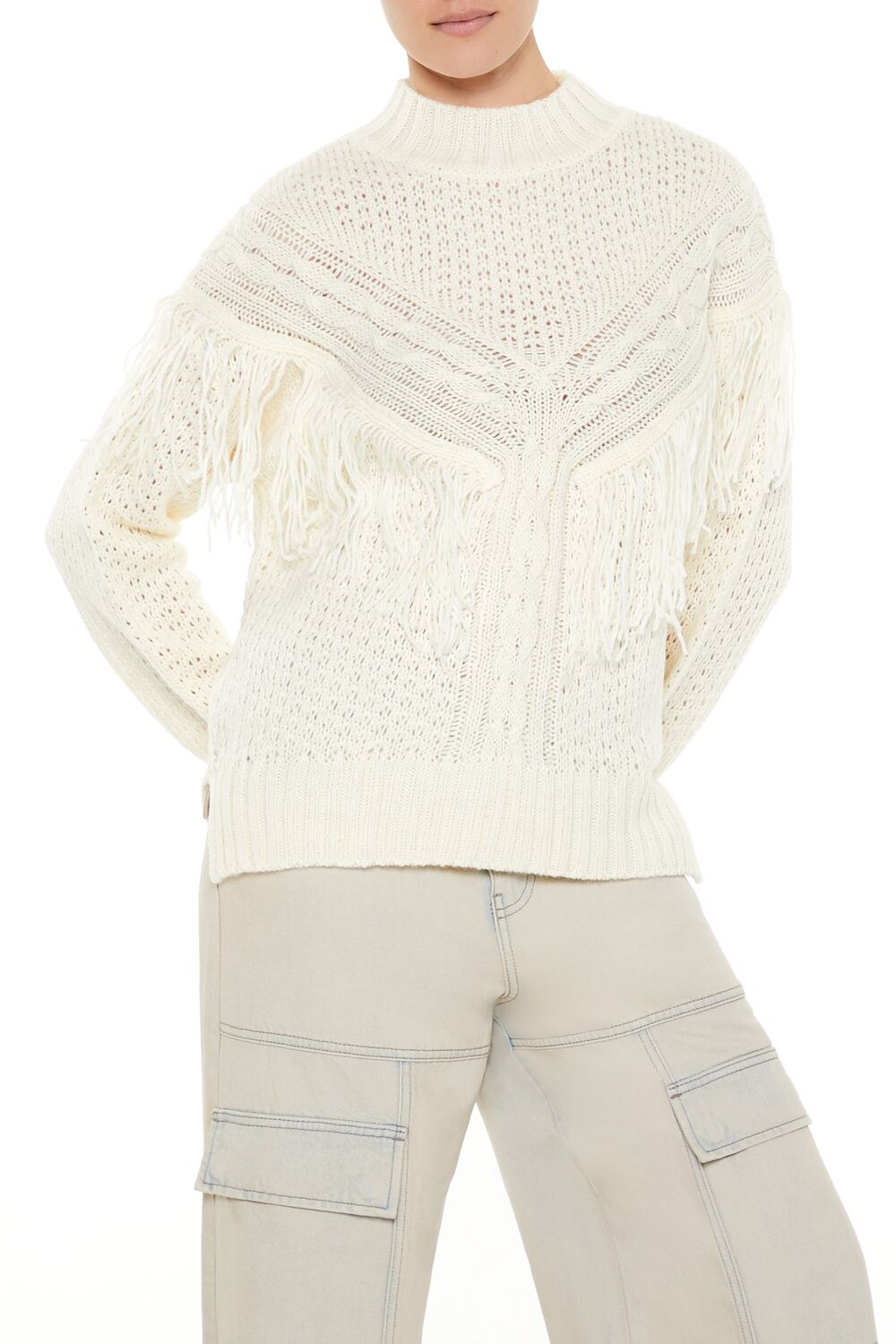 Fringe-Trim Mock Neck Sweater | Forever 21 Womens