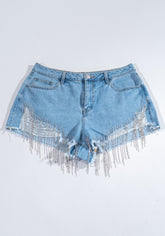 Plus Size Distressed Rhinestone-Fringe Denim Shorts | Forever 21 Womens