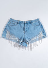 Plus Size Distressed Rhinestone-Fringe Denim Shorts | Forever 21 Womens