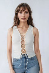 Sleeveless Lace-Up V-Neck Top | Forever 21 Womens
