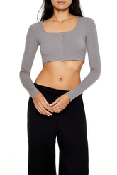 Square-Neck Cropped Henley Tee | Forever 21 Womens