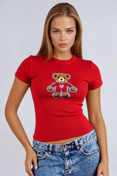 Sequin Teddy Bear Graphic Baby Tee | Forever 21 Womens