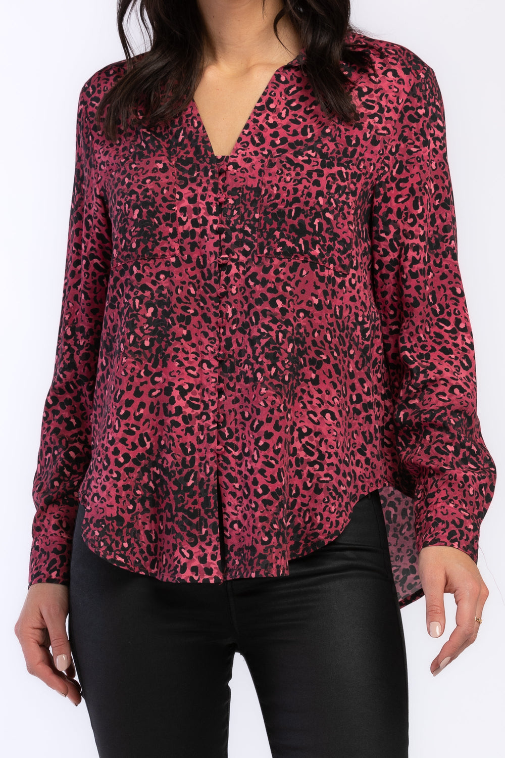 Eleni Long Sleeve Loop Button Down Closure Chest Patch Pockets Rounded | Forever 21 Womens