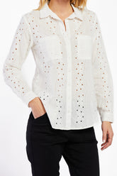 Anise Long Sleeve Eyelet Button Down Shirt | Forever 21 Womens