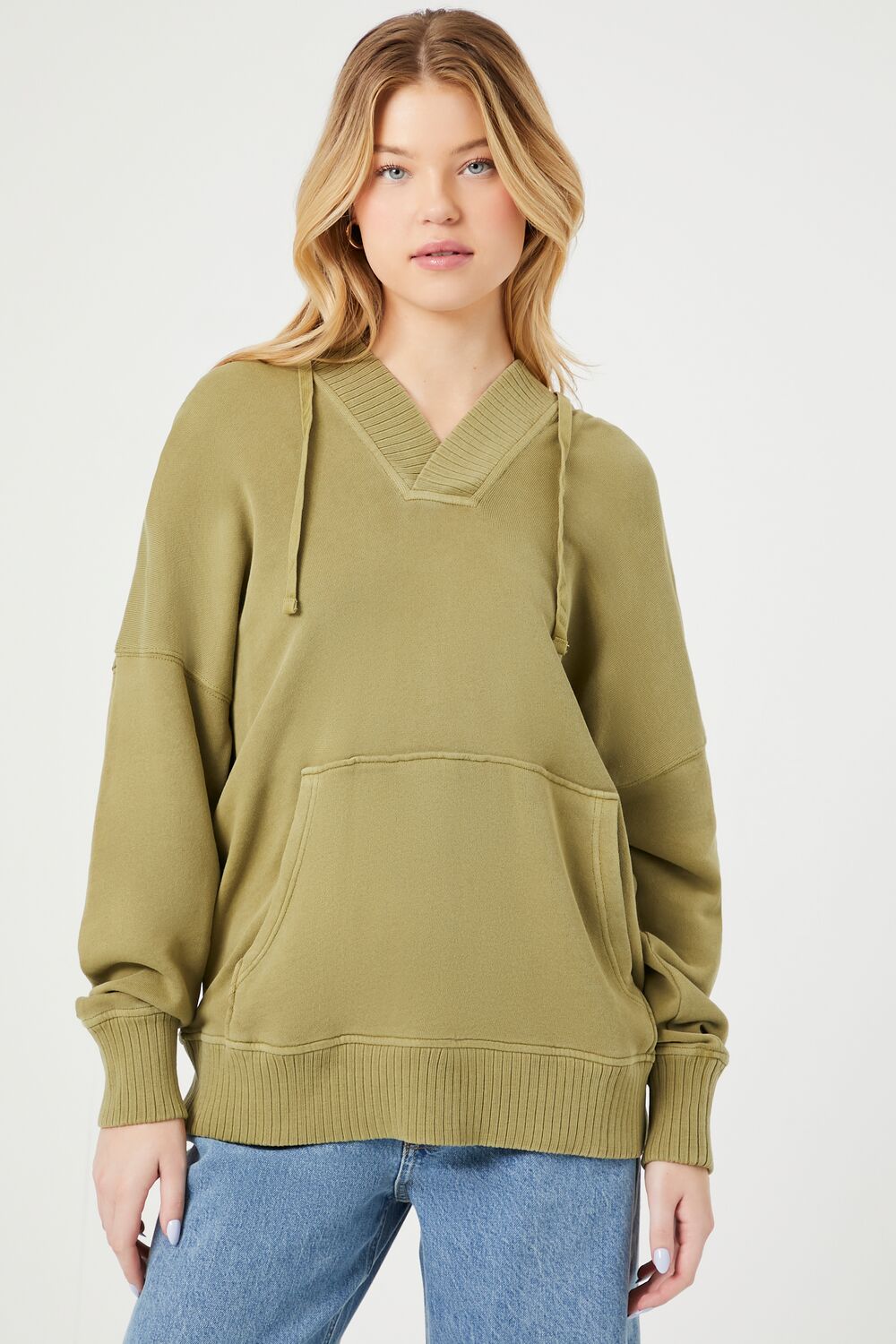 French Terry Drop-Sleeve Hoodie | Forever 21 Womens