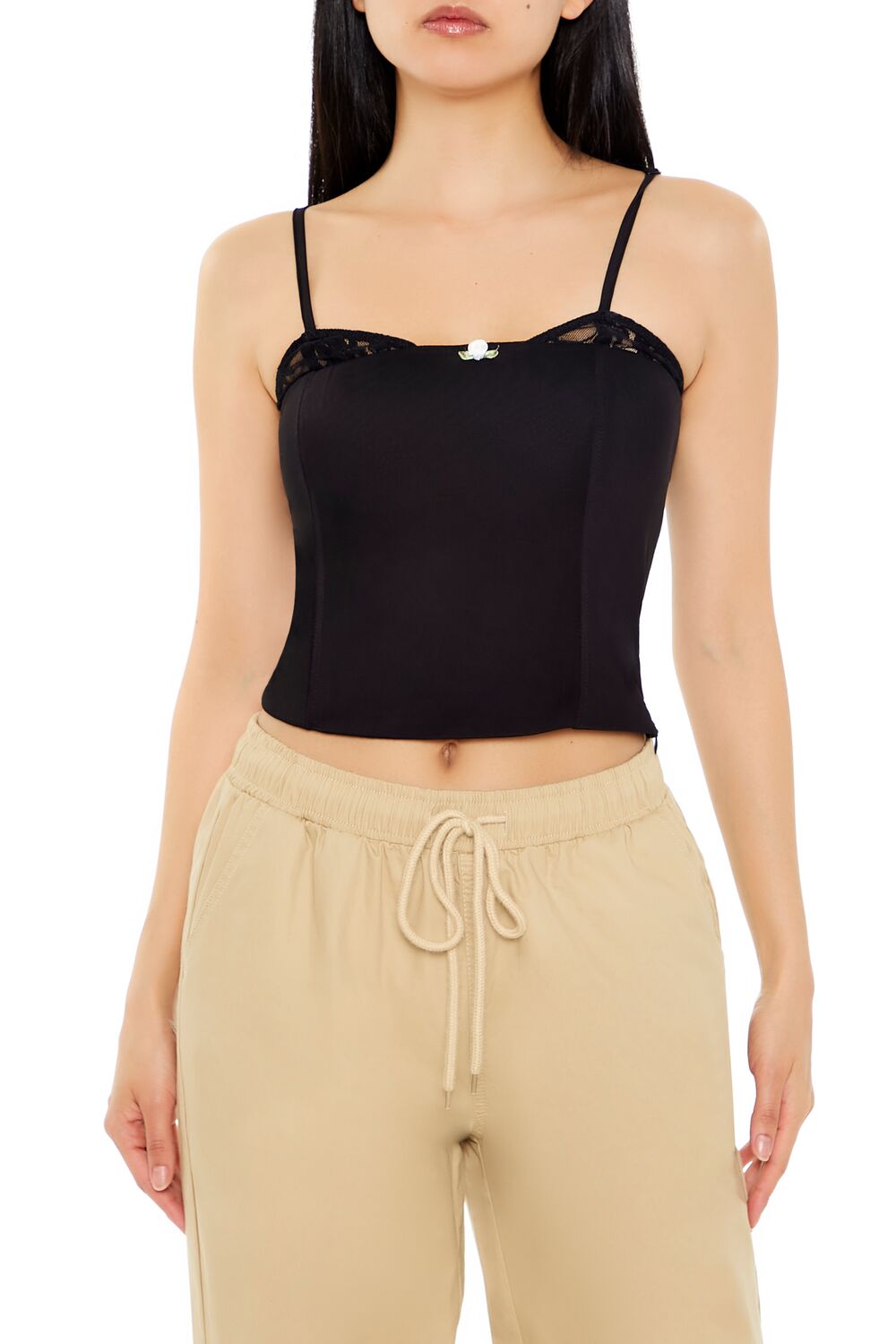 Lace-Trim Rosette Cropped Cami | Forever 21 Womens