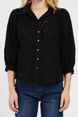 Teehan 3/4 Puff Sleeve Button Down Eyelet Shirt | Forever 21 Womens