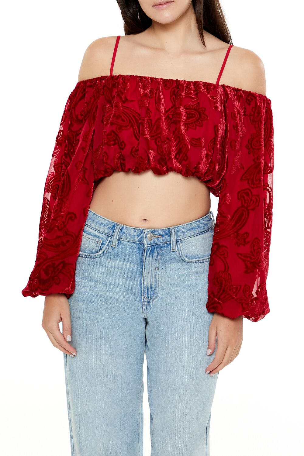 Paisley Open-Shoulder Crop Top | Forever 21 Womens