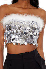 Sequin Faux Feather-Trim Tube Top | Forever 21 Womens