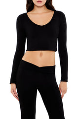 V-Neck Long-Sleeve Crop Top | Forever 21 Womens