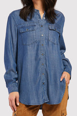 Nanette Long Sleeve Button Down Madarin Collar Double Button Flap Ches | Forever 21 Womens
