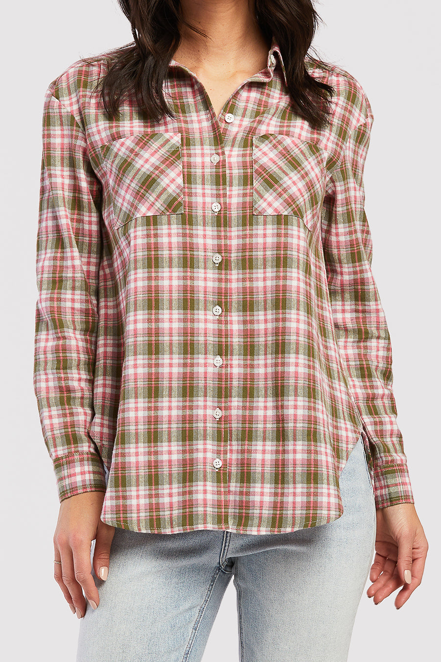Long Sleeve Button Down Shirt, Chest Patch Pockets Shirred Shoulder De | Forever 21 Womens
