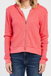 Hot Pink Zizi Long Sleeve Thermal Knit Hoodie | Forever 21 Womens