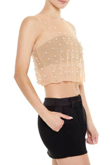 Mesh Faux Pearl Crop Top | Forever 21 Womens