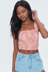 Tropical Leaf Smocked Crop Top | Forever 21 Womens