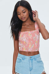 Tropical Leaf Smocked Crop Top | Forever 21 Womens