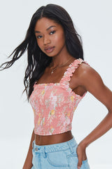 Tropical Leaf Smocked Crop Top | Forever 21 Womens