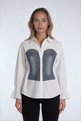 Poplin Faux Denim Corset Shirt | Forever 21 Womens