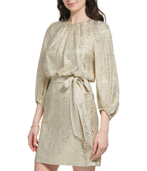 Longsleeve Pleated Neck Blouson Dress Champagne | Forever 21 Womens