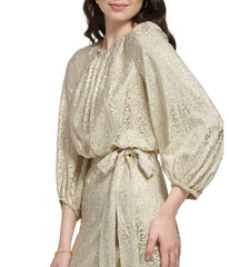 Longsleeve Pleated Neck Blouson Dress Champagne | Forever 21 Womens