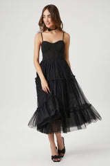 Tulle Ruffled Bustier Midi Dress | Forever 21 Womens