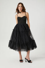 Tulle Ruffled Bustier Midi Dress | Forever 21 Womens