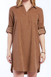 Lizbeth Rolled Tab Sleeve Pop Over Shift Dress Split Neck With 2 Butto | Forever 21 Womens