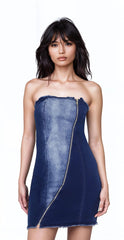 Zip-Up Denim Tube Mini Dress | Forever 21 Womens