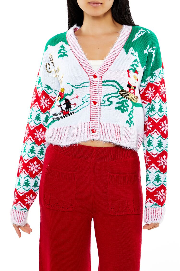 Snowboarding Santa Cardigan Sweater | Forever 21 Womens