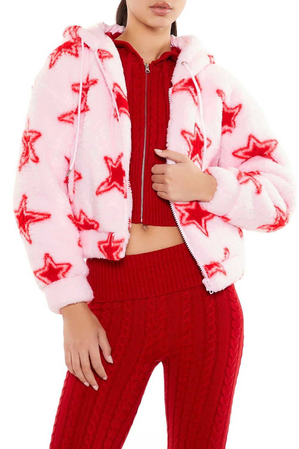 Faux Shearling Star Print Hoodie | Forever 21 Womens