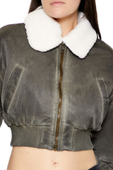 Oil Wash Cropped Bomber Jacket | Forever 21 Womens